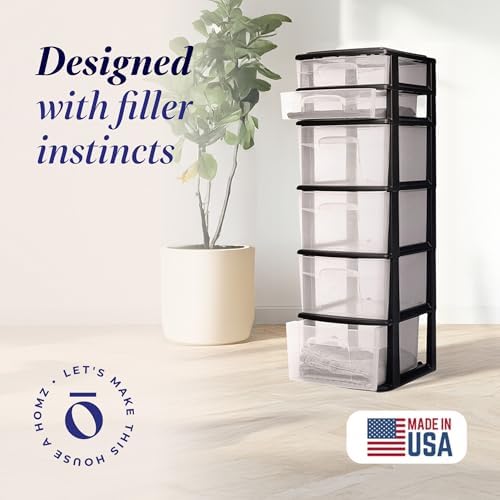 HOMZ Drawer Tower, 6-Tier Storage for Home Organization, Black Frame - Image 3