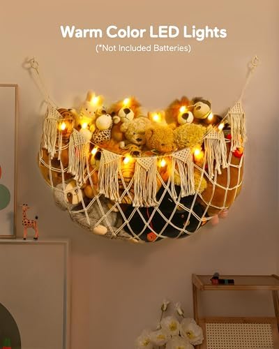 Boho Stuffed Animal Hammock, Falt Wall or Corner Hanging, White, L - Image 3