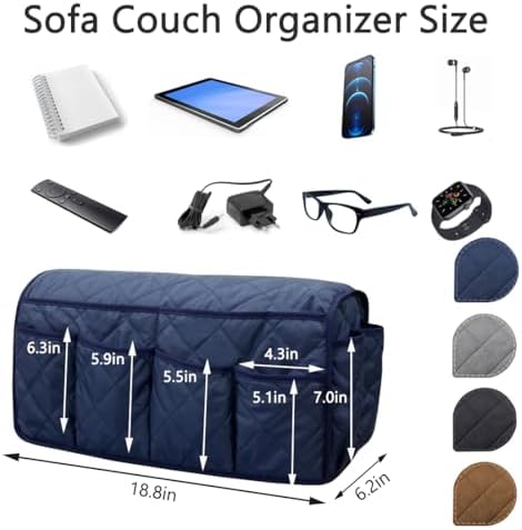 Sofa Armrest Organizer,Couch Remote Control Holder with 14 Pockets Waterproof Non Slip Recliner Organizer for TV Remotes Caddy, Book, Magazines, Ipad - Image 2