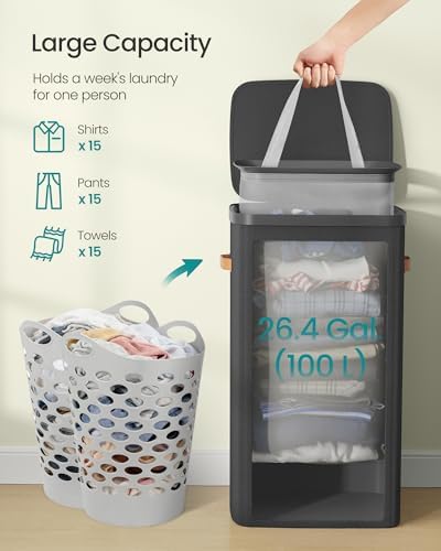 SONGMICS Laundry Basket, 100L Laundry Hamper with Lid, 1 Removable Bag - Image 4