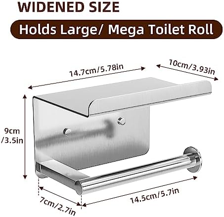 Adhesive Toilet Paper Holder with Shelf, Stainless Steel, Silver - Image 3
