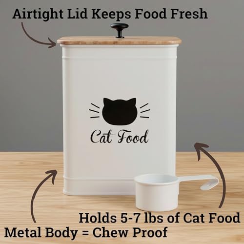 Metal Cat Food Container with Scoop 5-7 lb (25 Cup), w/ Airtight Bamboo Lid - Image 2