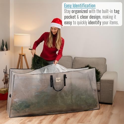 VENO 2 Pack Clear Christmas Tree Storage Bag - Fits 9 Ft Artificial Trees, Heavy Duty Large Bags with Zipper, Durable Handles, and Labeling Card Slot, Alternative to Storage Boxes with Lids (2 Pack) - Image 3