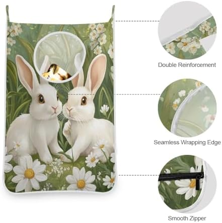 Green Easter Bunny Daisy Door Hanging Laundry Hamper Bag with Free Adjustable Stainless Steel Hooks Dirty Clothes Hamper Extra Large Over the Door Laundry Hamper 29.5X20inch 2Pack - Image 5