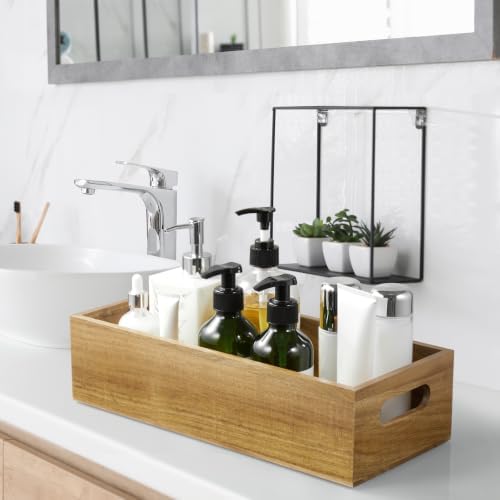 ALELION 15 Inch Acacia Wood Bathroom Storage Basket with Handles, Toilet Paper Basket for Back of Toilet Tank Top, Wooden Organizer Tray for Bathroom Countertop, Vanity, Kitchen, Pantry, Laundry Room - Image 6
