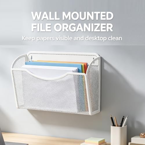 Gawerk Mesh Hanging Wall File Holders, Metal Vertical Wall Basket Mail Organizer for Office/Home (White, 3 Pack Wall Mounted) - Image 4