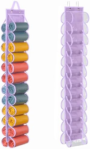 Lirex Hanging Yoga Legging Storage Organizer with 24 Pockets, Foldable Oxford Cloth Hanging Closet Organizer Shirts Jeans Storage Hanger Socks Holder for Family Closet Bedroom, Purple by Lirex