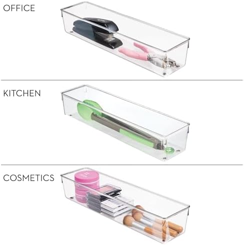 iDesign Plastic Drawer Organizer Bins, Set of 3, Clear - Image 4