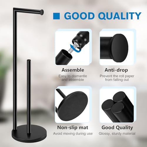 Toilet Paper Holder Stand, Black Toilet Paper Holder Free Standing - Image 3