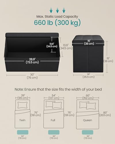 SONGMICS Storage Ottoman Bench, 30 Inches Folding Foot Rest Stool - Image 3