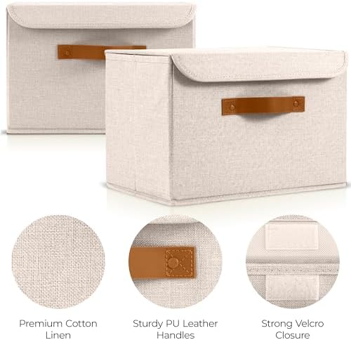Decorative Linen Storage Boxes with Lids - Large Set of 2 Organizer Bins - Image 4
