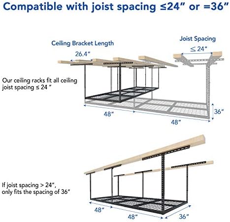 FLEXIMOUNTS 3x8 Overhead Garage Ceiling Storage Rack, 2 Pack, Black - Image 3