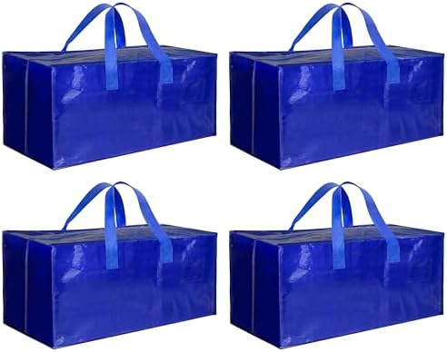 HealSmart 4 Pack Extra Large Moving Bags with Zippers & Carrying Handles, Heavy-Duty Storage Tote Moving Boxes for Dorm Room Essentials Storage Bags, Blue by HealSmart