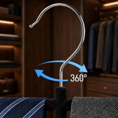 Hangerworld Single Black Flocked Tie Rack & Belt Organiser Non-Slip Coat Clothes Accessory Hanger, Metal - Image 6