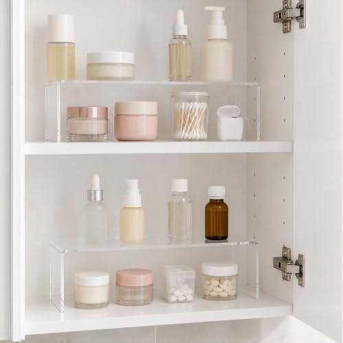 2 Pack Acrylic Medicine Cabinet Organizer, Narrow Bathroom Mirrior Cabinet Storage Shleves, Clear Acrylic Risers for Vanity, Kitchen & RV (11.34 x 2.95 x 3.66 in) - Image 7