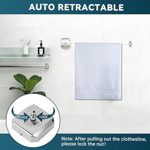 304 Stainless Steel Retractable Clothesline with Adjustable Rope String for Hanging Drying Shower Room(Sliver Square) - Image 3