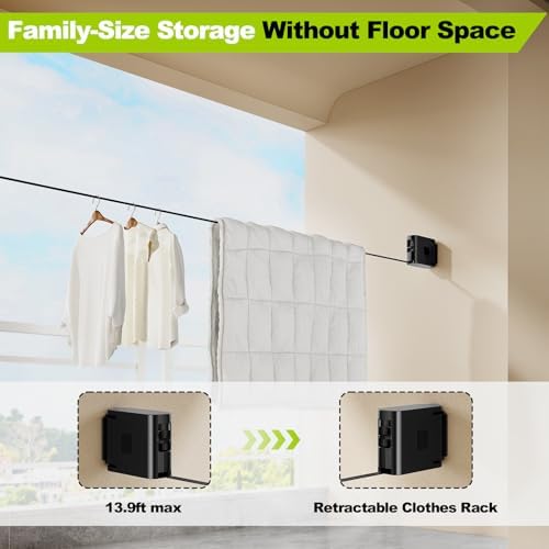 Retractable Clothesline, 13.9 FT TPU Strap, 34 Hanging Holes, Wall Mounted - Image 3