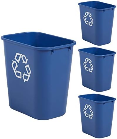 Rubbermaid Commercial Products Deskside Recycling Can, 7-Gallon/28-Quart, Blue Recycling Symbol, Plastic, for Bedroom/Bathroom/Office/Under Desk/Sink, Pack of 4 by RubbermaidCommercialProducts