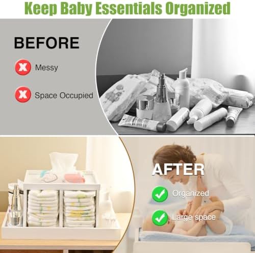 Diaper Caddy Organizer, Changing Table Organizer, Wooden Diaper Organizer for Nursery, Baby Diaper Storage Organizer with Removable Dividers (White, Rectangular Size) - Image 5