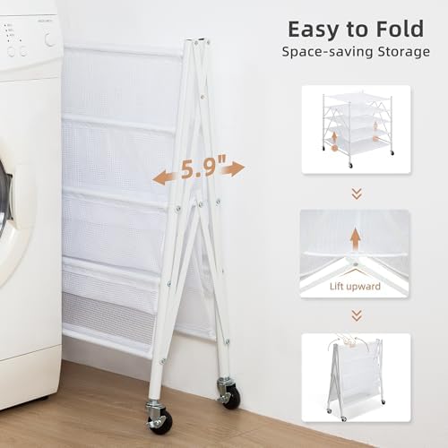 STORAGE MANIAC Sweater Drying Rack, Mesh Clothes Drying Rack, Stackable Laundry Drying Rack, Lay Flat Dryer for Delicates, Portable Dry Rack for Indoor or Outdoor, White, 5 Tier Foldable - Image 4