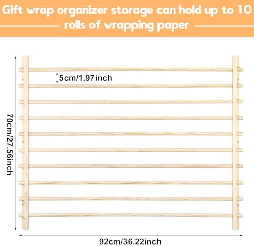 Kigley 10 Tier Ribbon Holder Organizer Rack Wood Wrapping Paper Display - Image 4