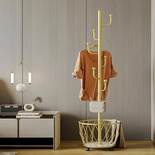 Gold Moveable Cactus Metal Coat Rack with Basket Freestanding 65inch - Image 6