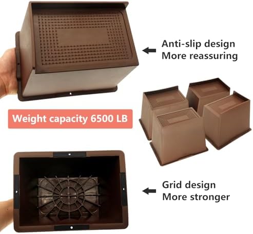 4 Pack Bed Risers 6 inch Heavy Duty Dark Brown, Furniture Risers - Image 5