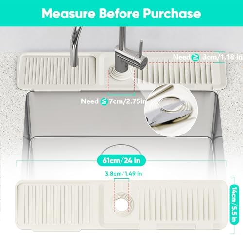 24'' Faucet Mat for Kitchen Sink [5°Slope Fast Self-draining] Faucet Mat Kitchen Sink Splash Guard Silicone Sink Faucet Mat Splash Guard Kitchen Sink Area Tidy Splash Faucet Guard Draining Mat-Beige - Image 3