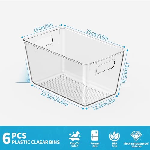 Clear Fridge Organizer Bins with Handles, 6 Pack Medium 10×6×5 Inch - Image 3