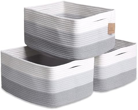 NaturalCozy Storage Baskets 16.8”x13”x7.6” Cotton Rope Woven Baskets for Organizing 3-Pack | Toy Storage Bins | Basket for Shelves, Laundry, Blanket, Clothes, Closet, Kitchen, Bathroom, Gifts by NaturalCozy