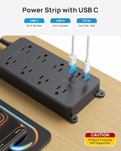 TROND 360° Rotating Plug Power Strip, ETL Listed, Flat Plug 10ft Cord - Image 5