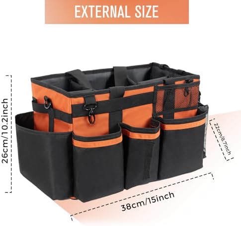 SCAVATA Wearable Cleaning Caddy, Cleaning Caddy Supplies Organizer with Handle & Shoulder Straps for Housekeepers, Under Sink & Car Cleaning Tool Organizers Bag with 4 Foldable Divider (RetroOrange) - Image 2