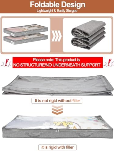 punemi 3 inch High Soft Low Profile Under Bed Storage Bins, 2 Pack, Grey - Image 2