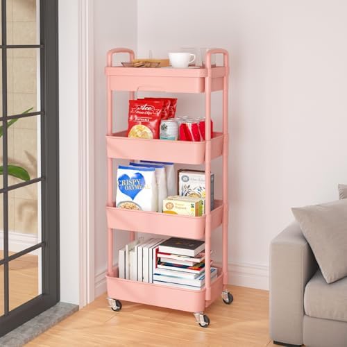 Calmootey 4-Tier Utility Cart with Drawer & Wheels, Storage for Home,Office - Image 4