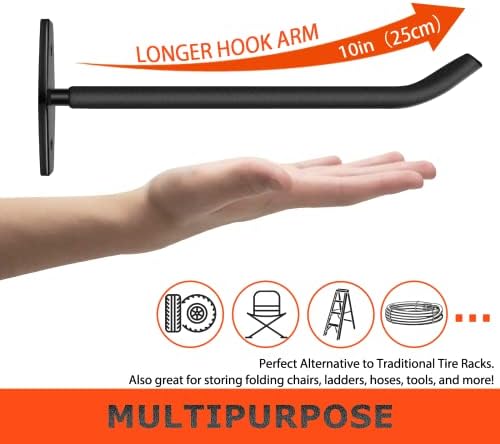 8 Pack 10-Inch Heavy Duty Garage Hooks, Tire Wall Mount, Black - Image 2