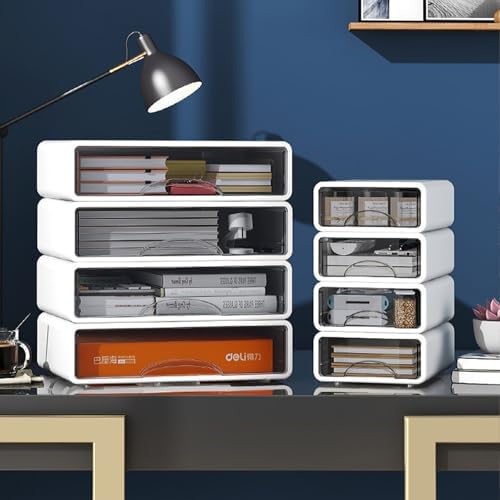 Desk Organizer with Drawers, Stackable Storage Drawers with Compartments Desktop Organization for Office Supplies, Makeup, Pencils, Tape, Erasers, Paperclips, Chargers (White 2S2M) - Image 2