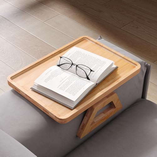 Couch Arm Tray,Bamboo Folding Sofa Tray,Sofa Armrest Trays Clip-On Couch Desk for Drinks,Snacks,Phone,Remote Control（Natural） - Image 4