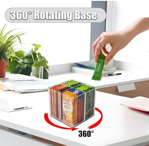 Square Lazy Susan Drink Packet Organizer 360° Rotating Water Flavor Packet Holder for Kitchen Pantry Cabinet Clear Storage Bin for Powdered Drink Mixes, Liquid IV, Tea Bags & Snacks - Image 5