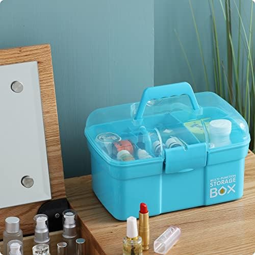 Kinsorcai 11'' Plastic Storage Box with Removable Tray, Multipurpose Organizer and Storage Case for Art Craft and Cosmetic (Blue) - Image 5