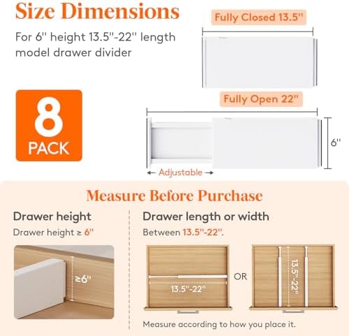 Lifewit 6" Tall Upgrade Drawer Dividers, Adjustable Deep Drawer Organizer - Image 2