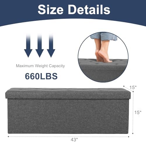 DUMOS 43 Inch Folding Storage Ottoman Bench, Large Ottoman with Storage - Image 3