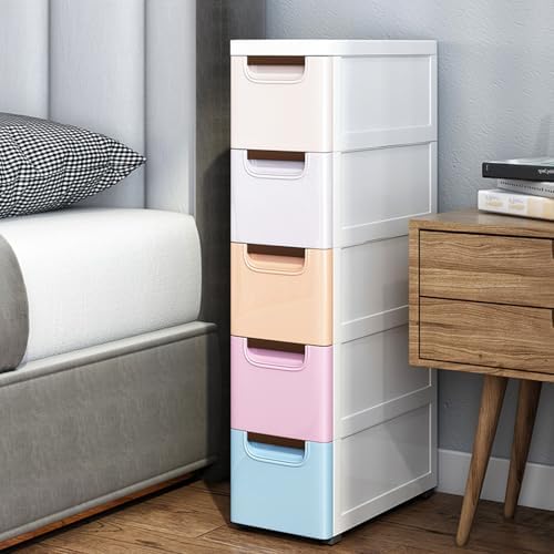 5 Drawers Slim Storage Cabinet,Rolling Narrow Cabinet with Drawer and Wheel,Multifunctional Floor Cabinet for Small Spaces Bathroom Kitchen Bedroom Living Room - Image 4