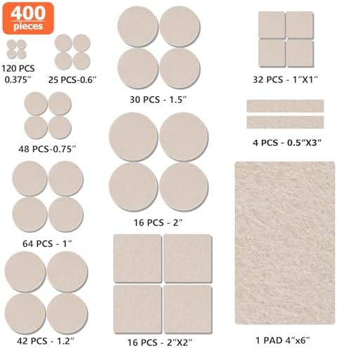 Felt Furniture Pads 400 Pieces, Furniture Pads for Hardwood Floors Beige - Image 3