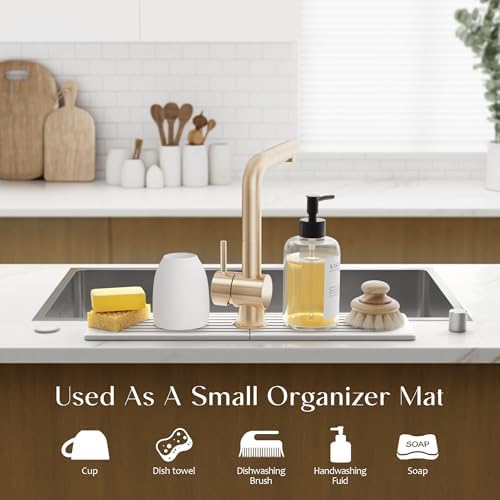 Large Faucet Mat for Kitchen Sink - Stone Drying Mat for Kitchen Counter, Diatomite Fast Drying Stone Sink Tray, Super Absorbent, Stylish Decor and Protector for Bathroom (Light Grey, 23.6" x 5.5") - Image 5