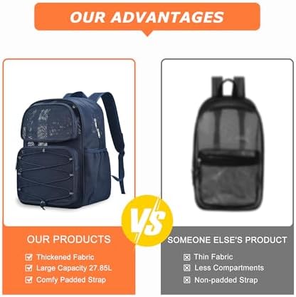 Bagenius Heavy Duty Mesh Backpack, 30L See Through Large Capacity Beach Bag - Image 4
