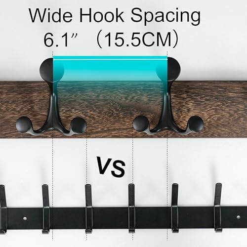 WEBI Coat Rack Wall Mount,36" Solid Wood Coat Hooks Wall Mounted Coat Hanger,16" Hole to Hole,Heavy Duty Hook Rack Rail,6 Triple Hooks for Hanging Coats,Jacket,Clothes,Hat,Backpack,Weathered Brown - Image 4