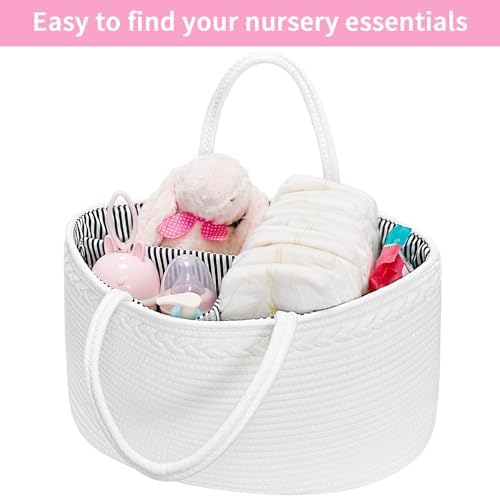 X-Large Baby Diaper Caddy Organizer, Cotton Rope Nursery Storage Basket - Image 4