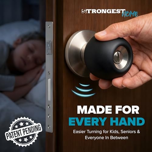 STRONGEST HOME® Black Silicone Door Knob Cover & Wall Protector – Soft Rubber Handle Grip for Arthritis Support and Quiet Damage Prevention (2 Pack) - Image 3