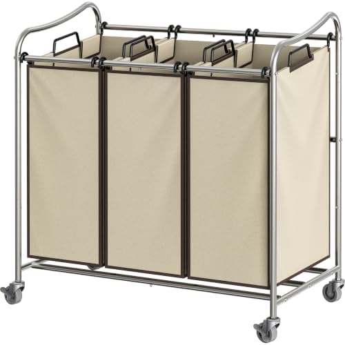Simple Houseware Heavy Duty 3-Bag Laundry Sorter Rolling Cart, Chrome by SimpleHouseware