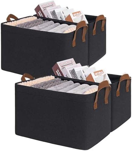 CHICVITA 30L Large Fabric Closet Baskets for Shelves, 4Pack, Black by CHICVITA